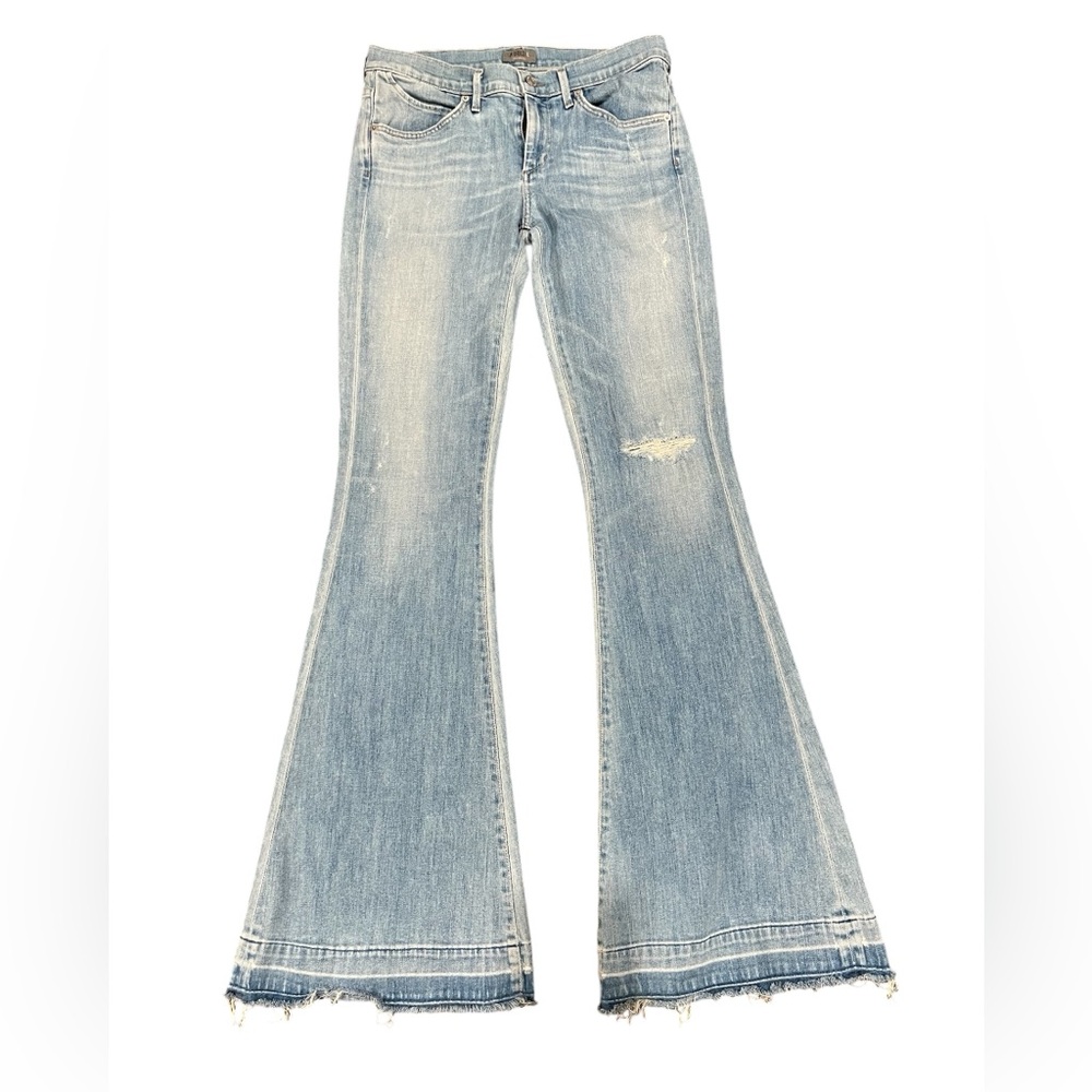 Agolde Madison Flare Stretch Jeans in Blue Lagoon Size 29 Frayed Hem